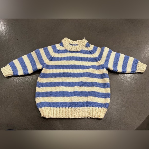 Handmade Other - Handmade, hand knitted 100% wool blue and cream striped sweater.  Size 7-8